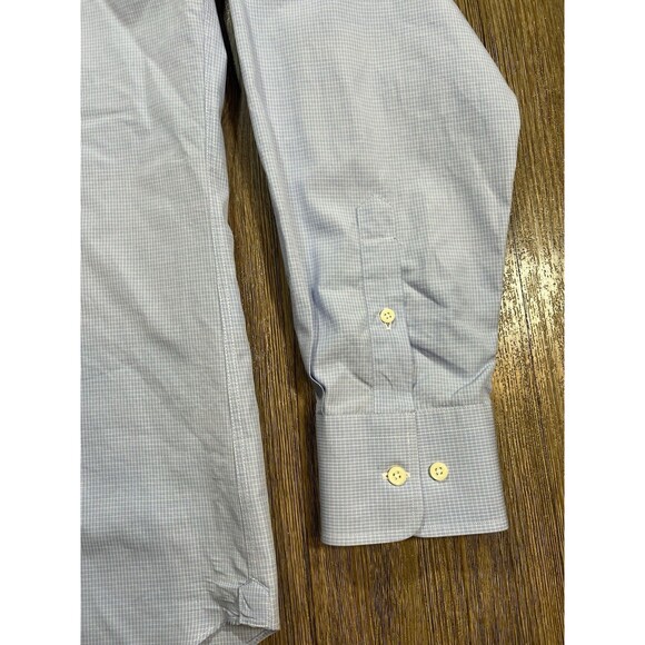 David Donahue Blue White Microplaid Dress Shirt Size M 15.5 34/35 - Picture 4 of 10